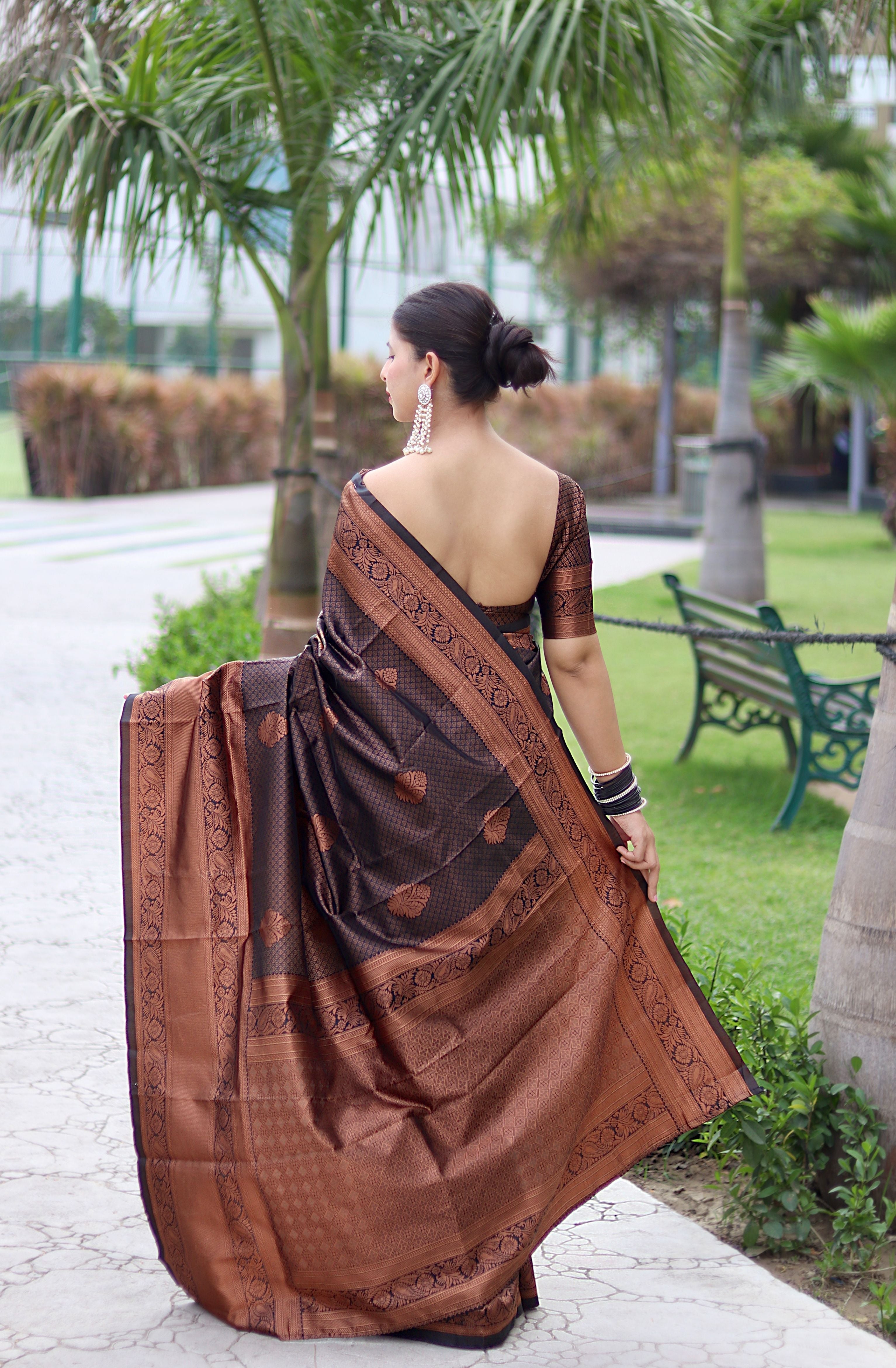 Fascinating Black Banarasi Silk Saree With Winsome Blouse Piece
