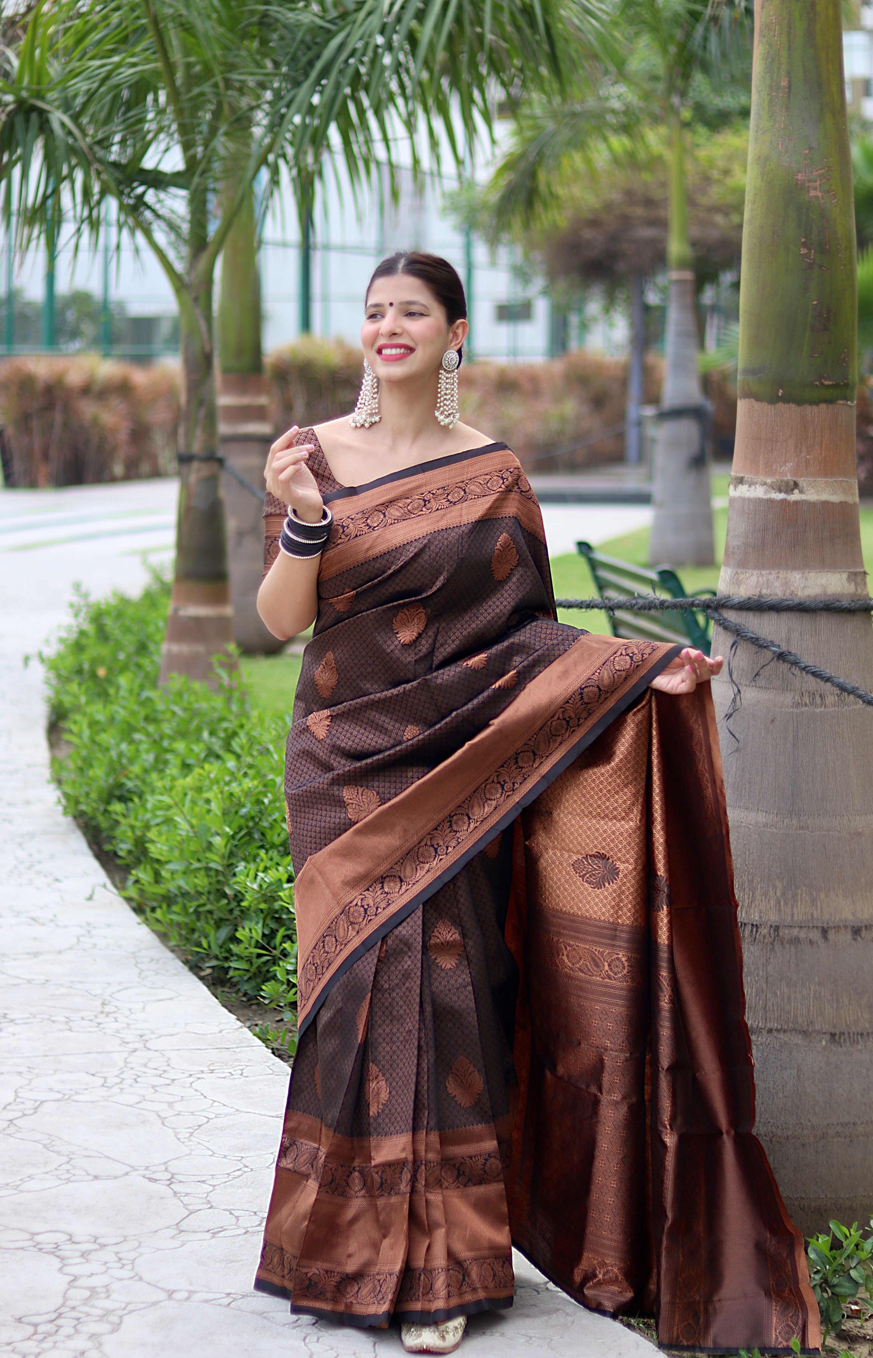 Fascinating Black Banarasi Silk Saree With Winsome Blouse Piece