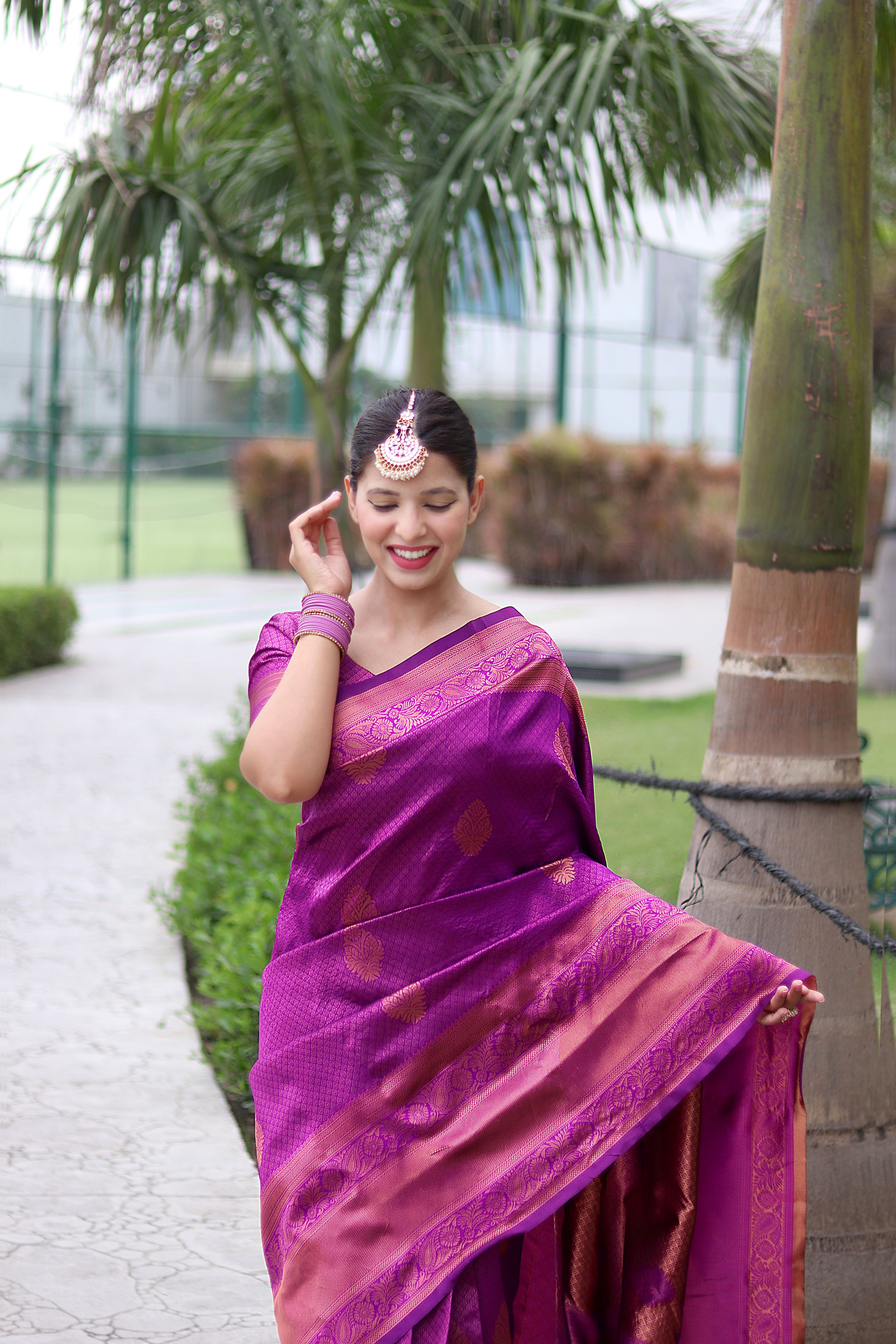 Fascinating Purple Banarasi Silk Saree With Exquisite Blouse Piece