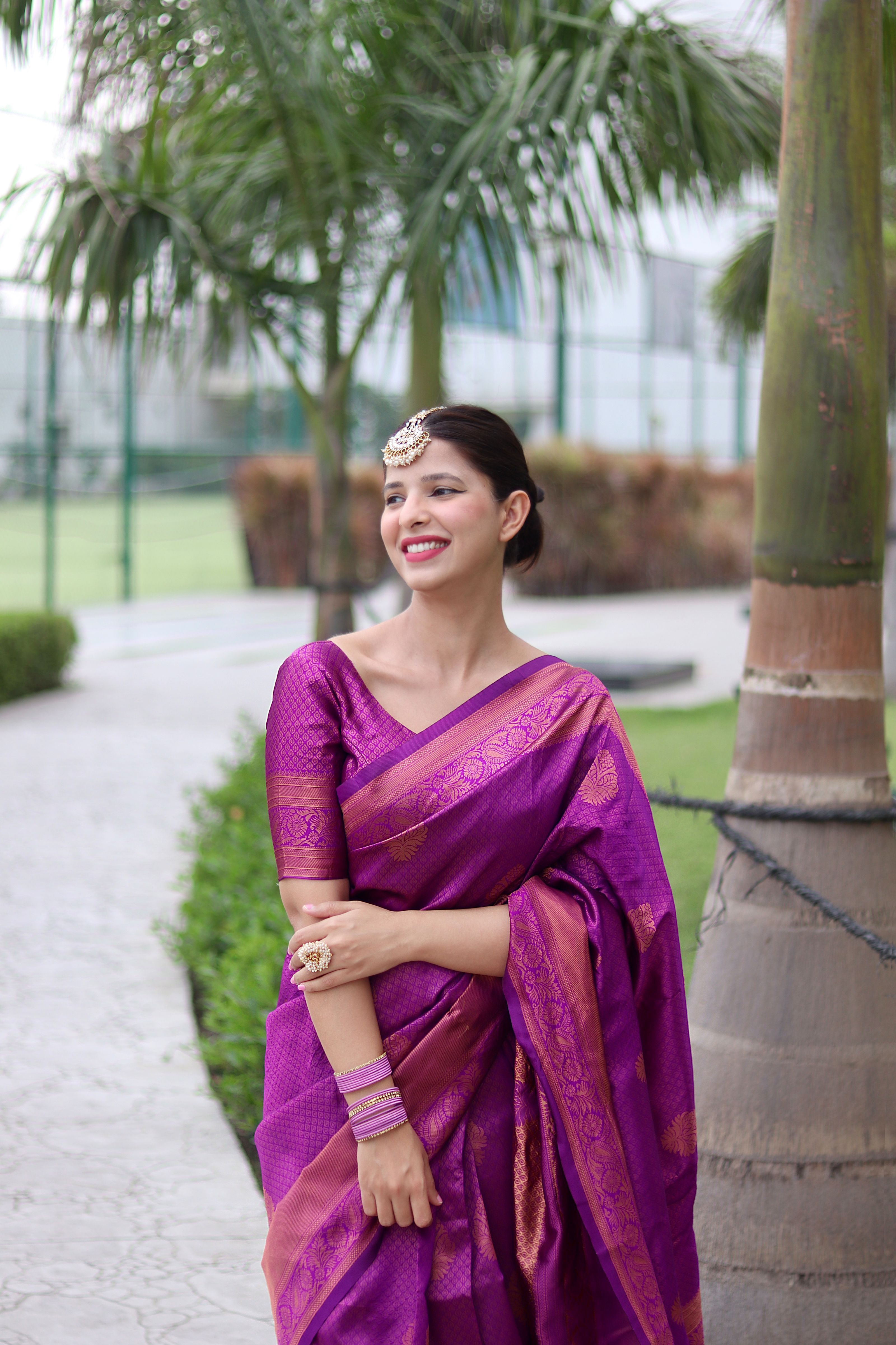 Fascinating Purple Banarasi Silk Saree With Exquisite Blouse Piece