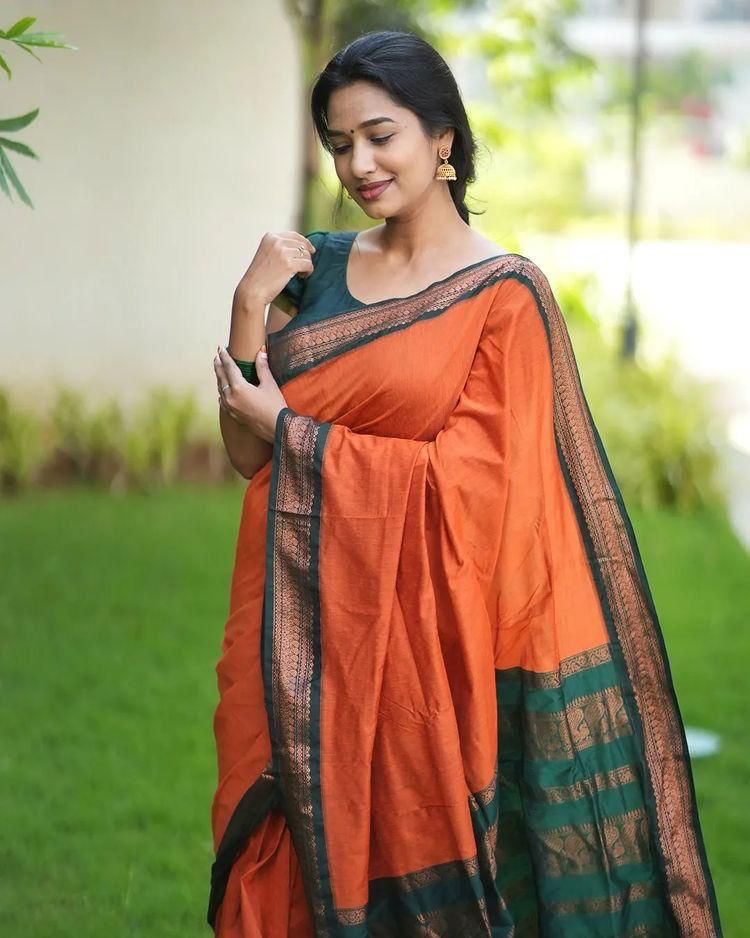 Ravishing Orange Banarasi Silk Saree With Beautiful Blouse Piece