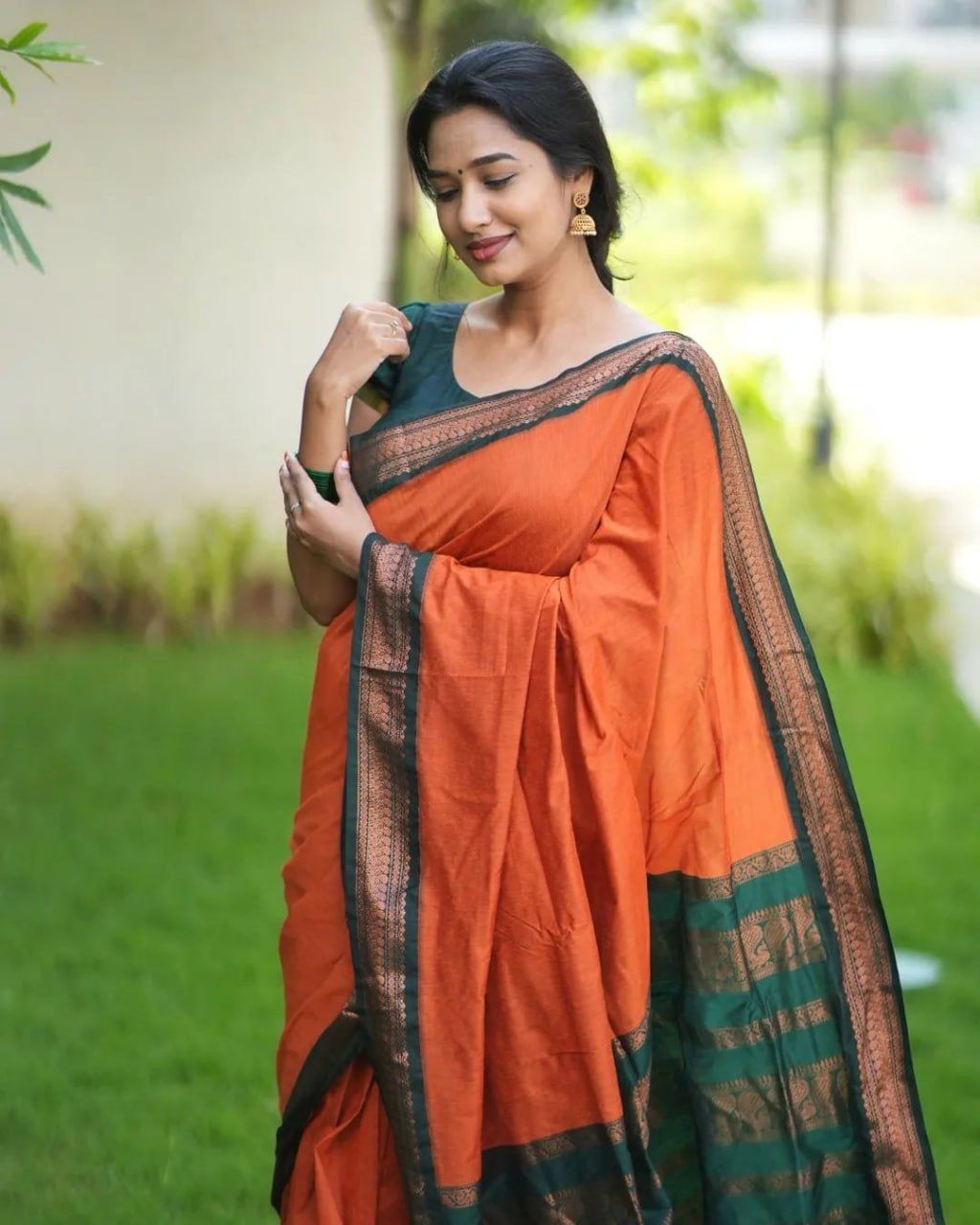 Ravishing Orange Banarasi Silk Saree With Beautiful Blouse Piece