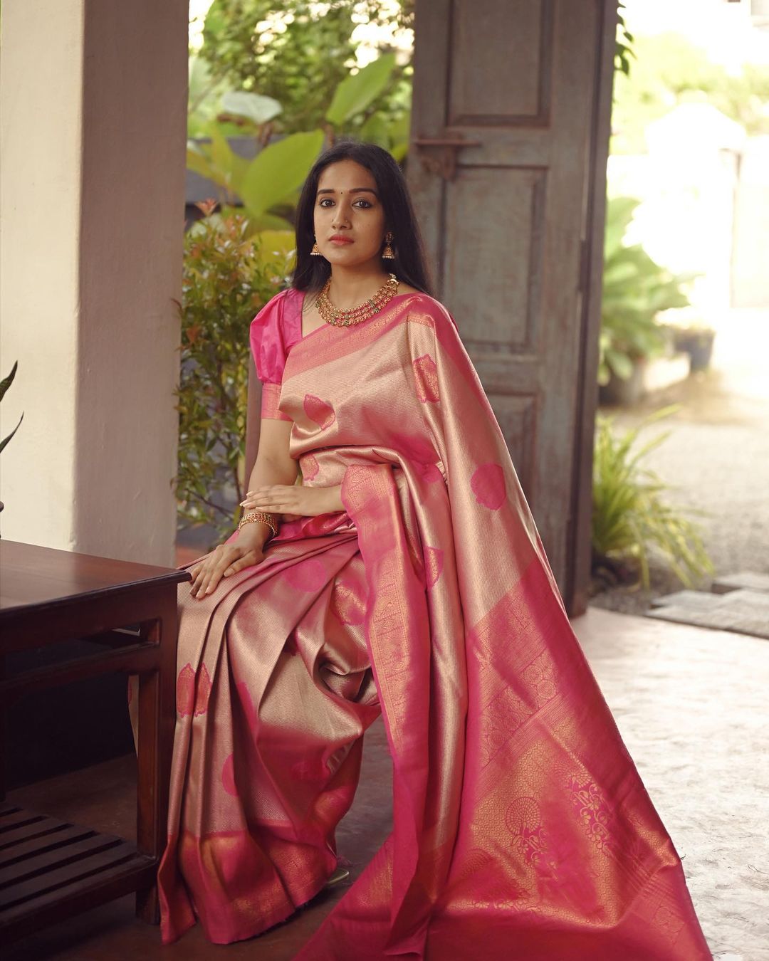 Blissful Peach Soft Silk Saree With Fancifull Blouse Piece