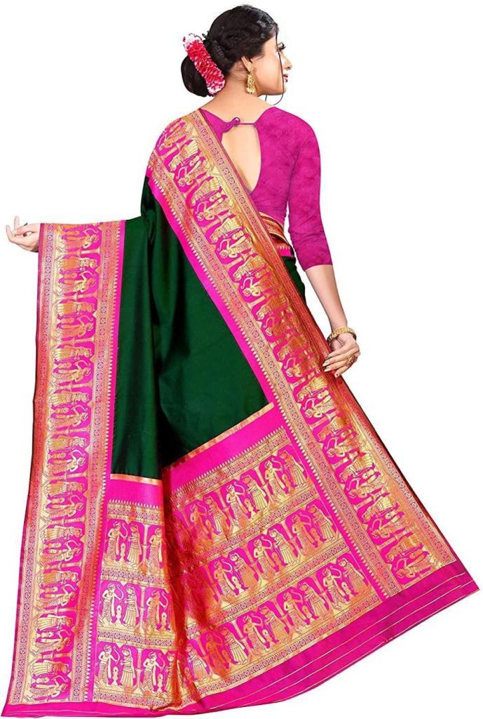 Appealing Green Banarasi Silk Saree With Lassitude Blouse Piece
