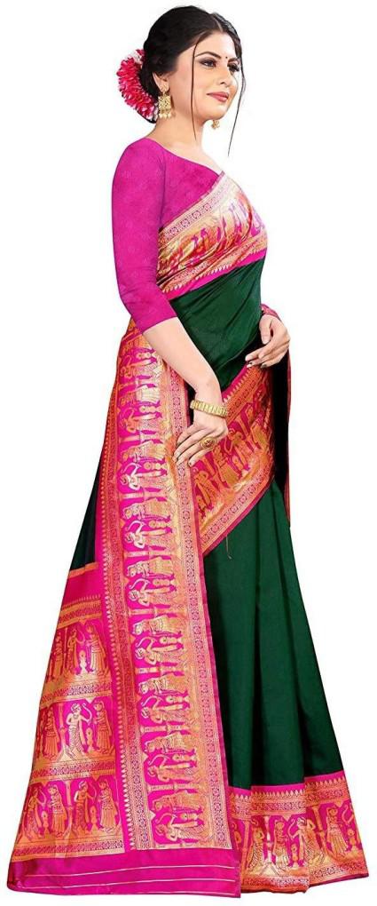 Appealing Green Banarasi Silk Saree With Lassitude Blouse Piece