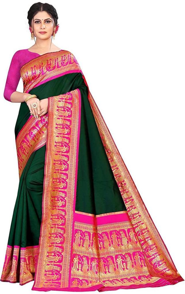 Appealing Green Banarasi Silk Saree With Lassitude Blouse Piece
