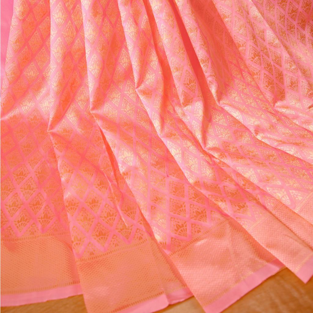 Mesmerizing Peach Banarasi Silk Saree With Gorgeous Blouse Piece