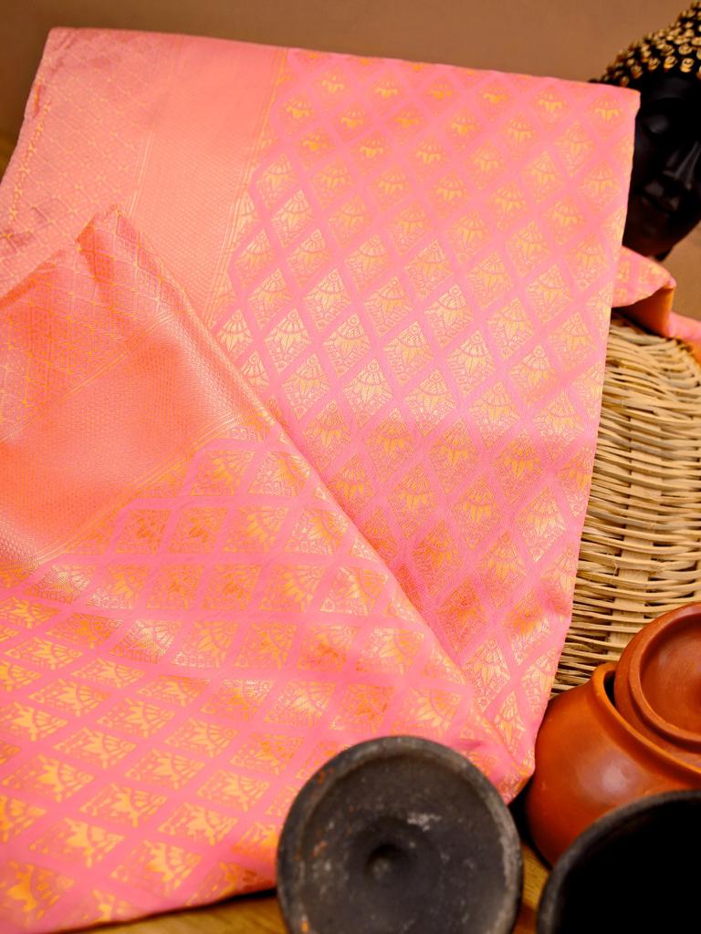 Mesmerizing Peach Banarasi Silk Saree With Gorgeous Blouse Piece