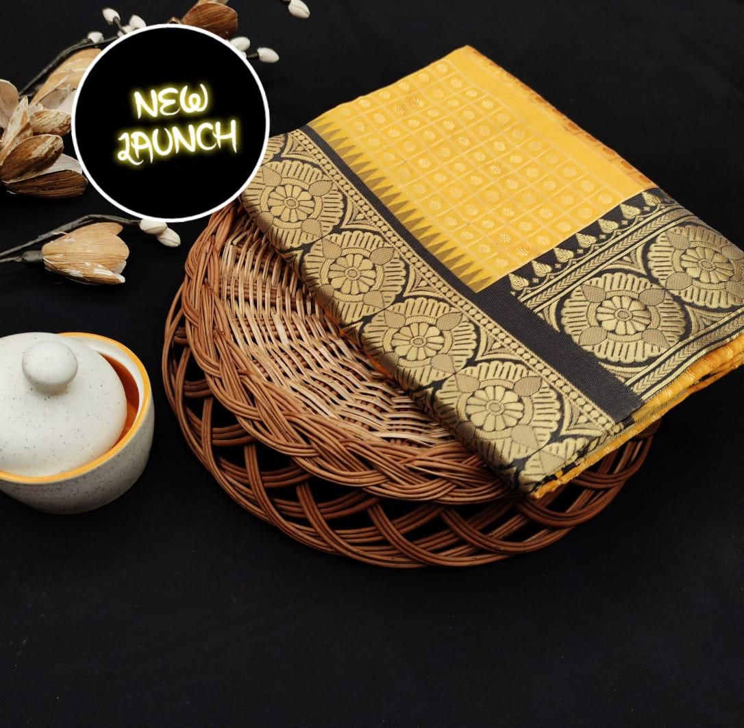 Lovely Yellow Banarasi Silk Saree With Gorgeous Blouse Piece
