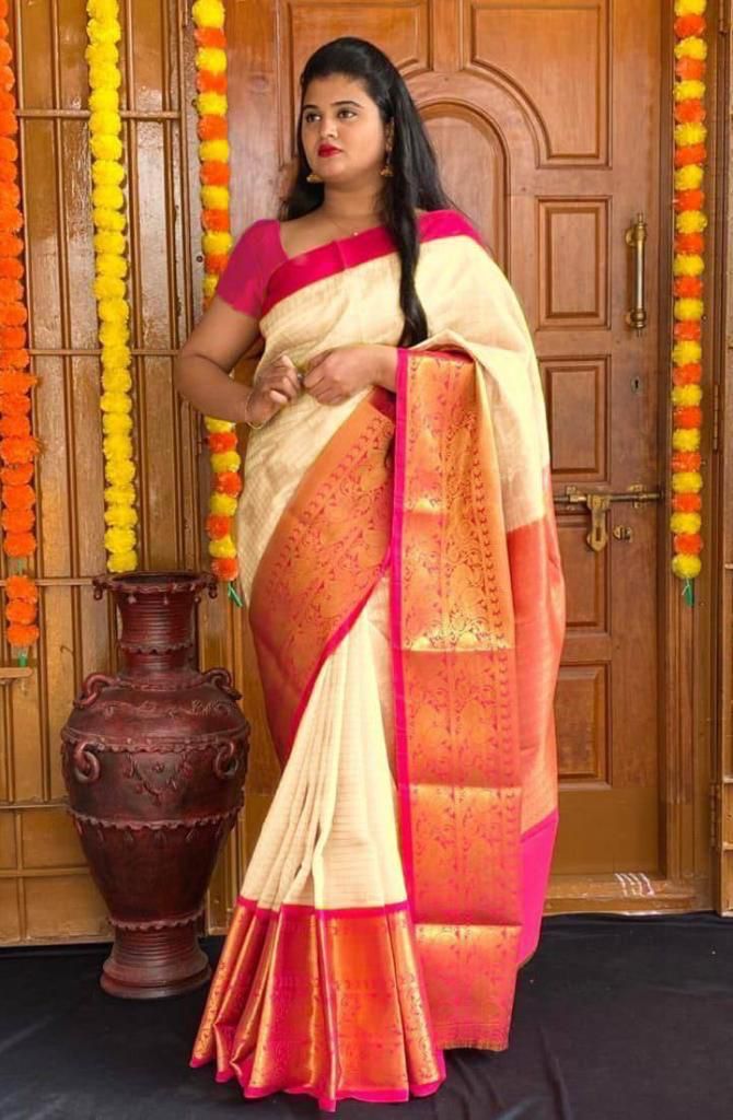 Transcendent Beige Soft Silk Saree With Unique Blouse Piece