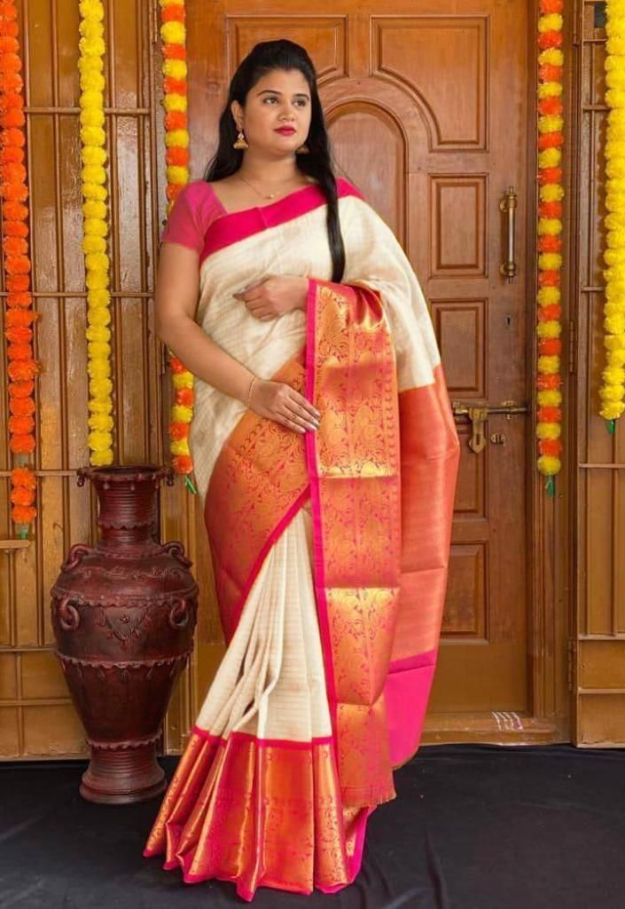 Transcendent Beige Soft Silk Saree With Unique Blouse Piece
