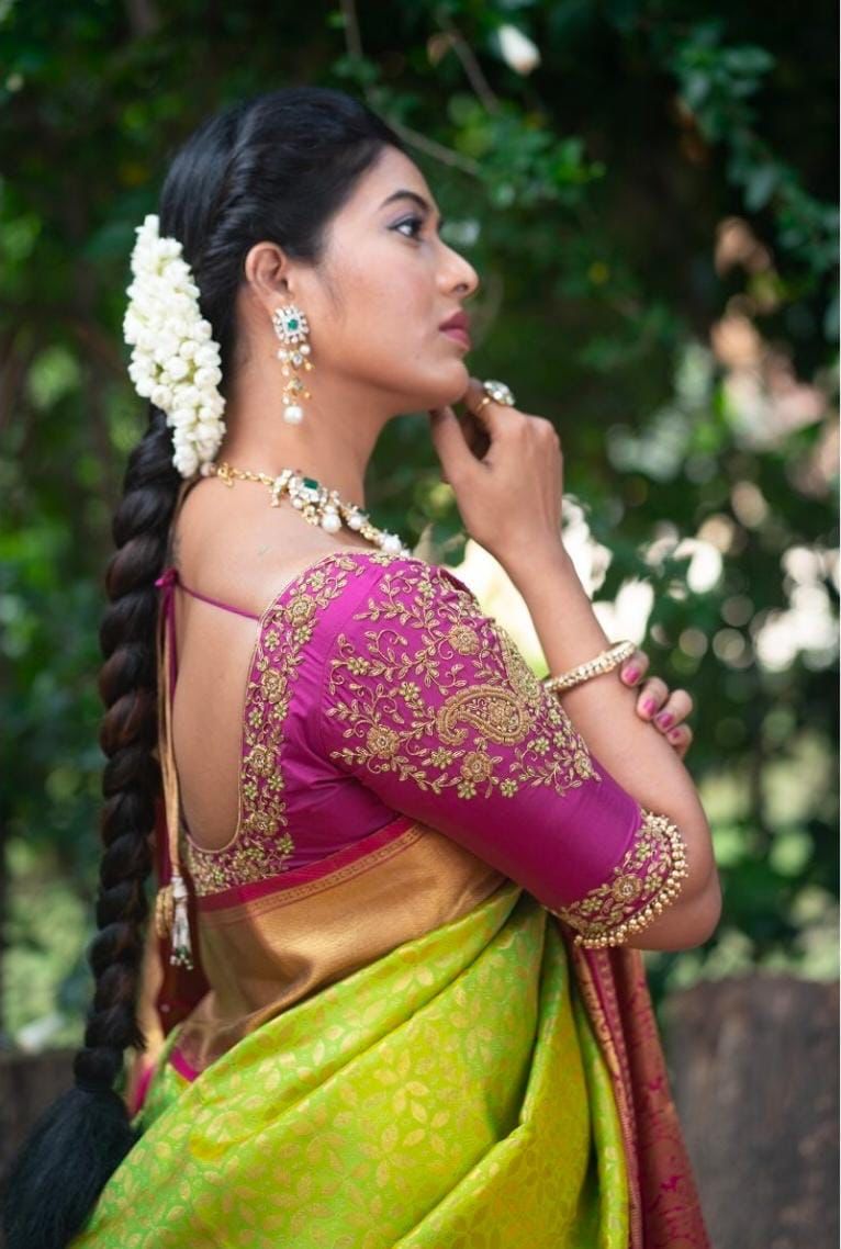 Trendy Light Green Banarasi Silk Saree With Exceptional Blouse Piece