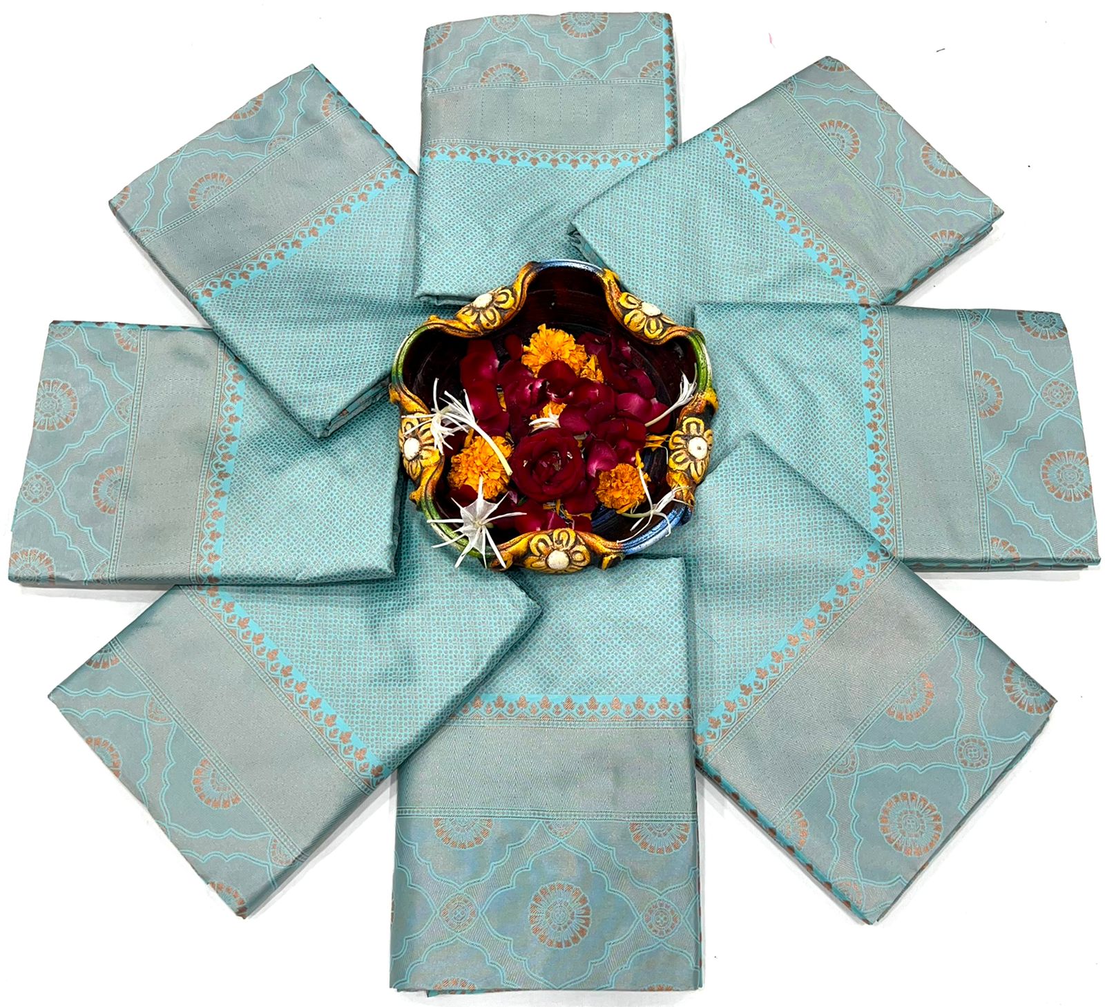 Radiant Firozi Kanjivaram Silk Saree With Delightful Blouse Piece