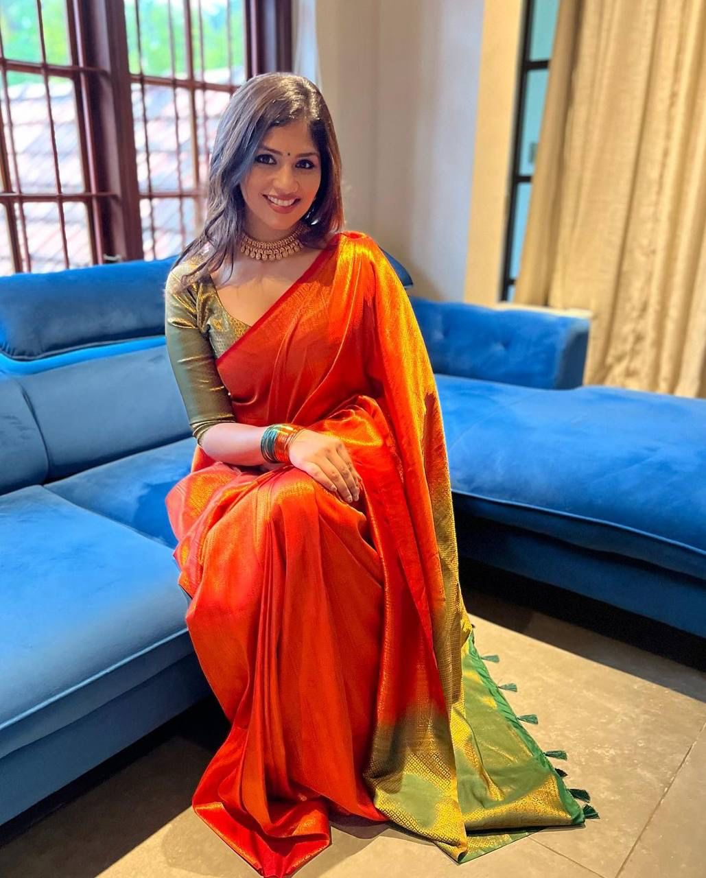Refined Red Kanjivaram Silk Saree With Opulent Blouse Piece