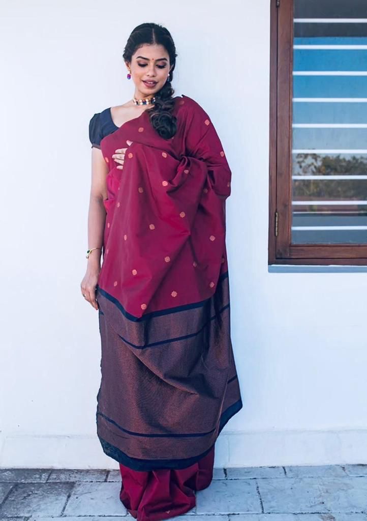 Susurrous Wine Soft Silk Saree With Excellent Blouse Piece
