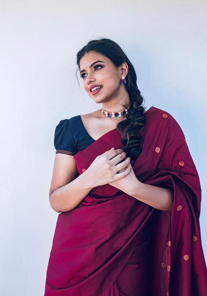 Susurrous Wine Soft Silk Saree With Excellent Blouse Piece