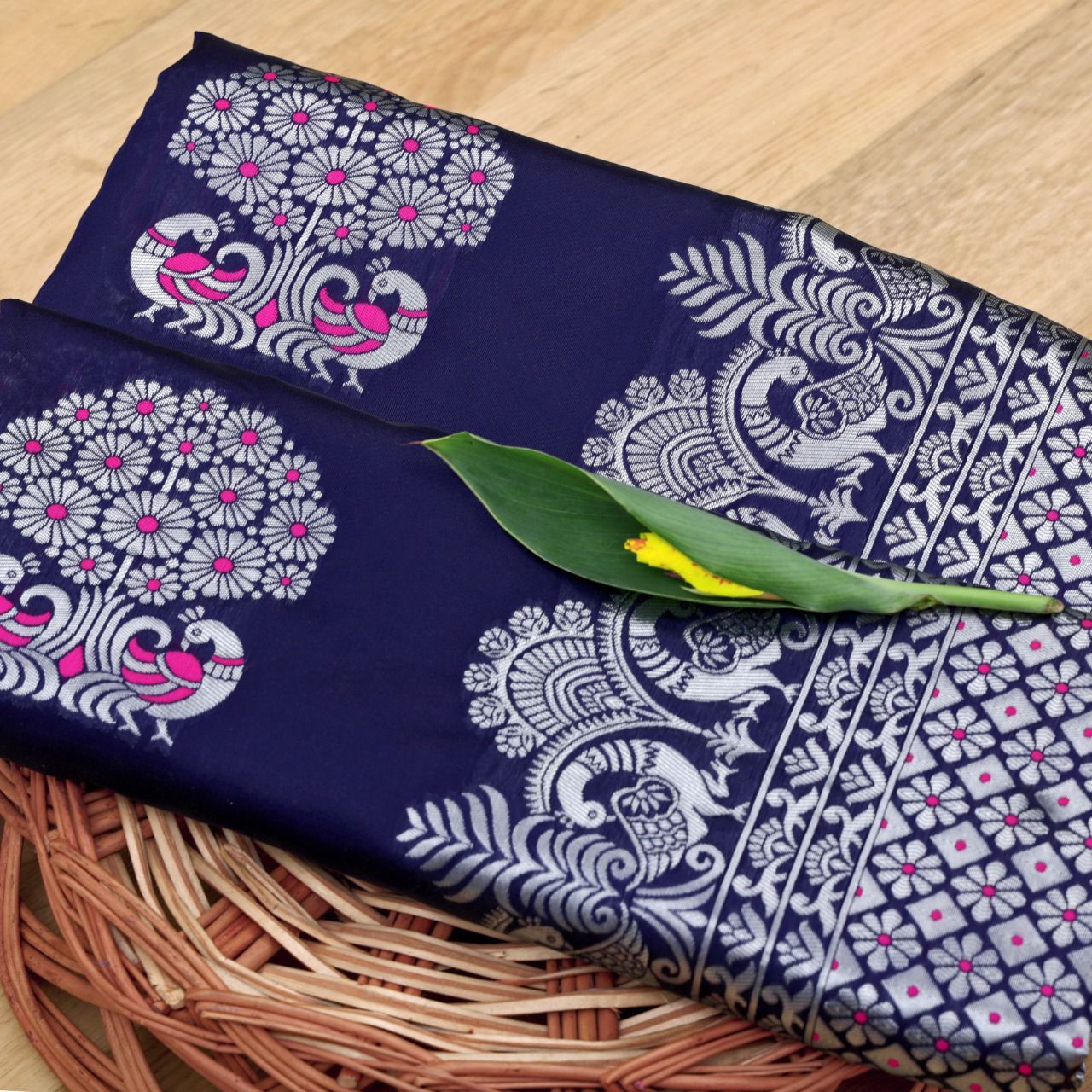 Exquisite Blue Banarasi Silk Saree With Enchanting Blouse Piece