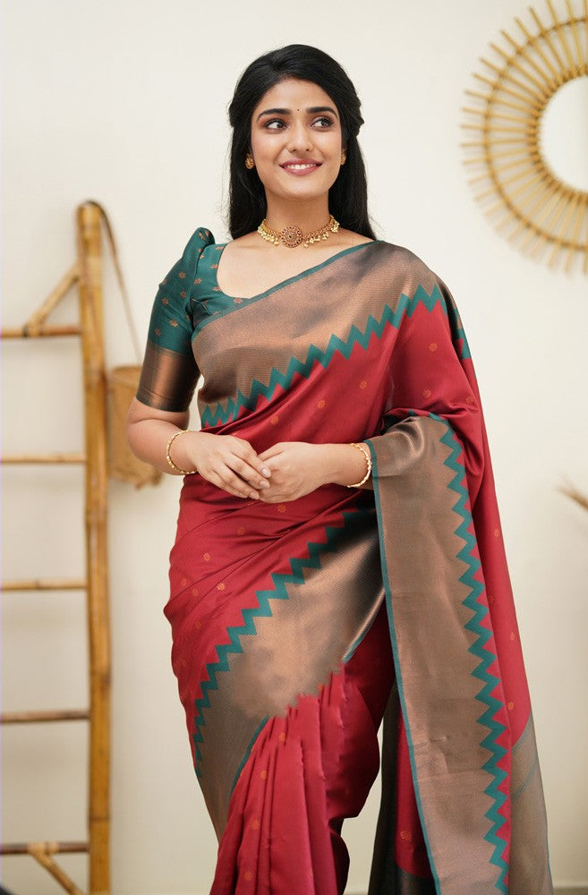 Wonderful Maroon Soft Silk Saree With Ravishing Blouse Piece