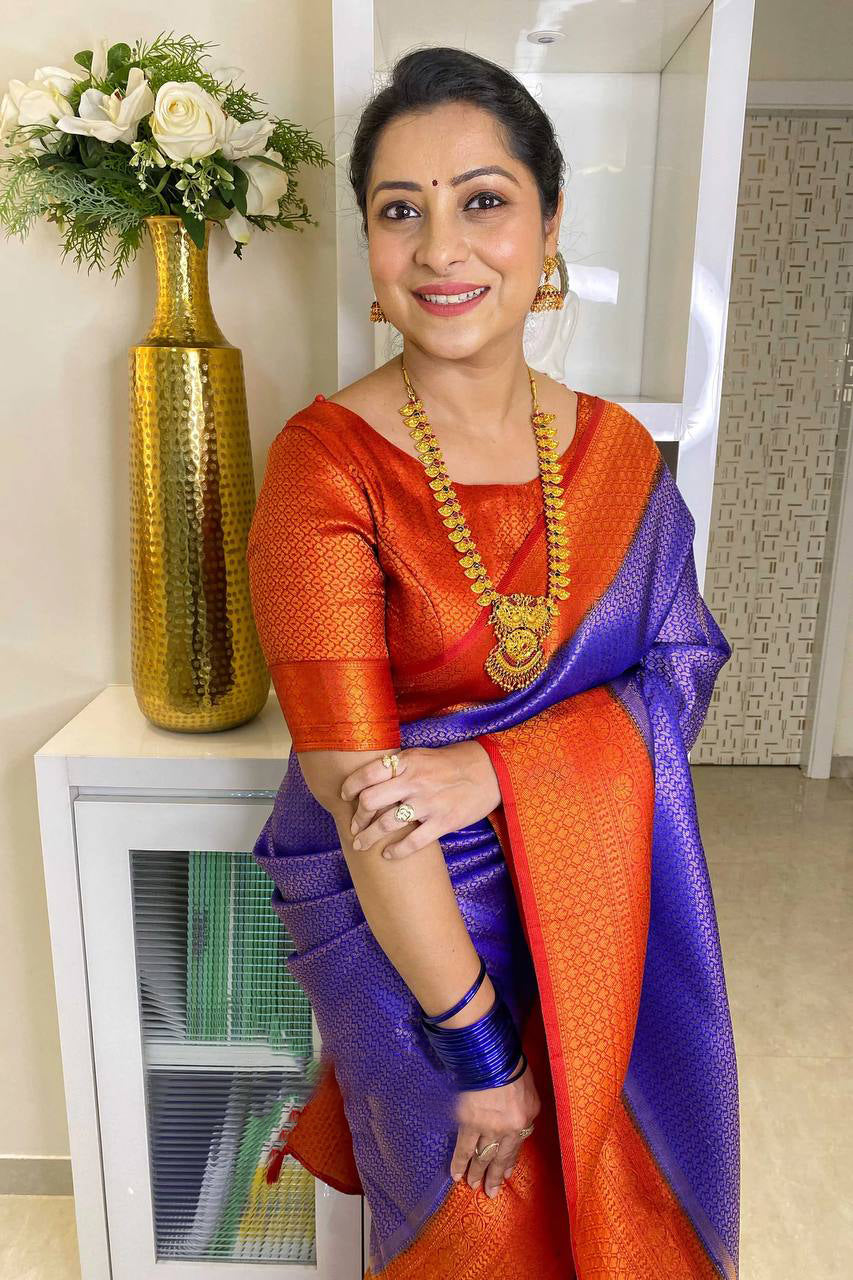 Attractive Royal Blue Soft Silk Saree With Winsome Blouse Piece
