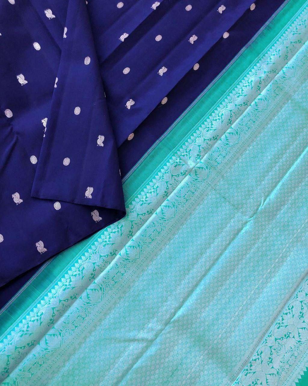 Aesthetic Blue Soft Silk Saree With Pretty Blouse Piece