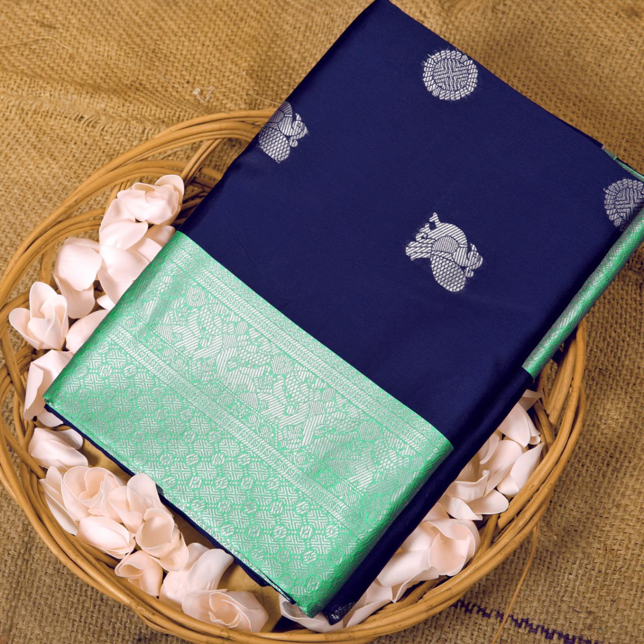Aesthetic Blue Soft Silk Saree With Pretty Blouse Piece