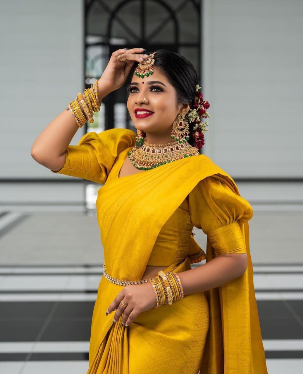 Superb Yellow Kanjivaram Silk Saree With Gorgeous Blouse Piece