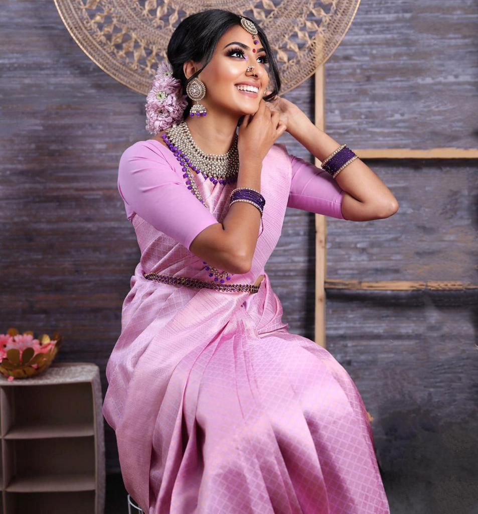 Virtuosity Pink Soft Silk Saree With Leisurely Blouse Piece
