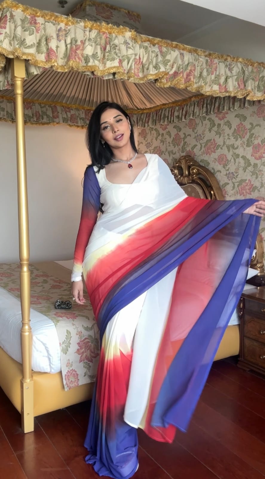 Wonderfully 1-Minute Ready To Wear Multicolour Georgette Saree