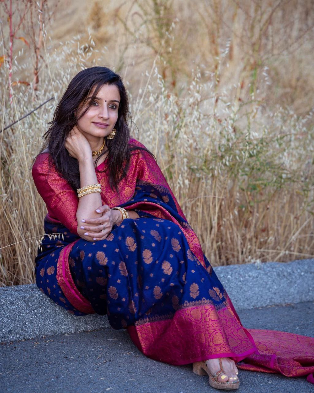 Untroubled Blue Soft Silk Saree With Calming Blouse Piece