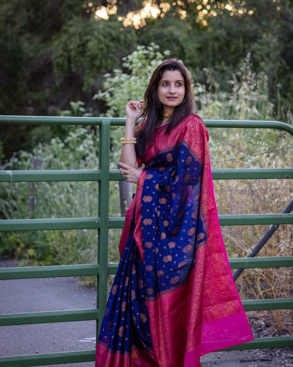 Untroubled Blue Soft Silk Saree With Calming Blouse Piece