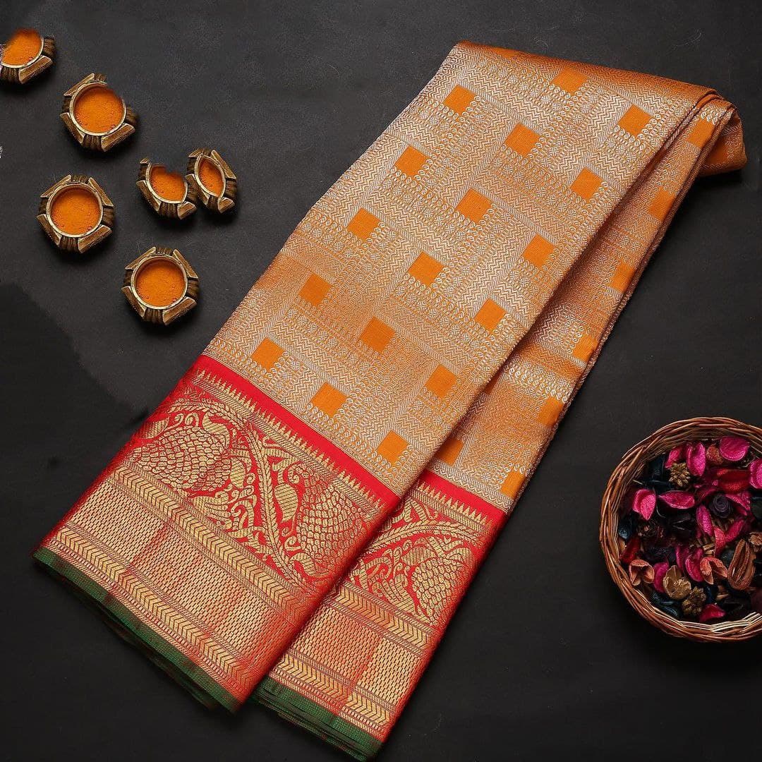 Charismatic Orange Soft Silk Saree With Two Prettiness Blouse Piece
