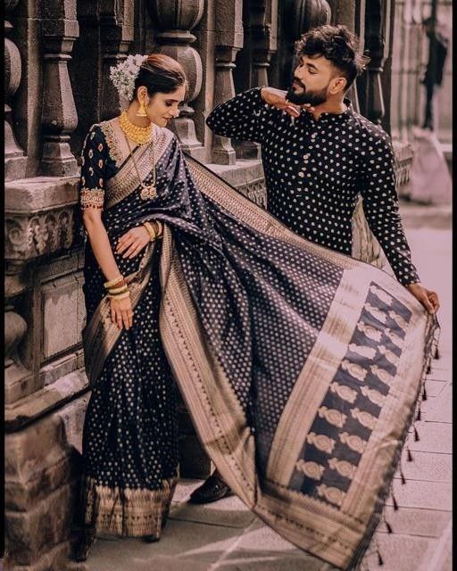 Statuesque Black Soft Silk Saree With Angelical Blouse Piece
