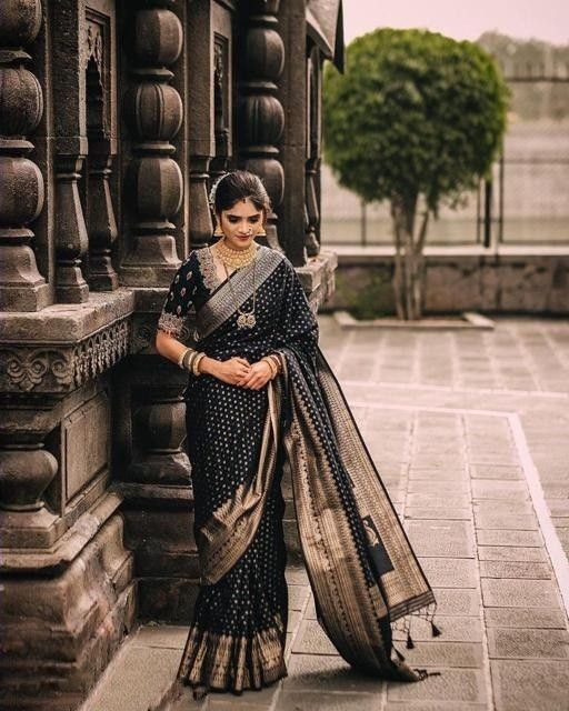 Statuesque Black Soft Silk Saree With Angelical Blouse Piece