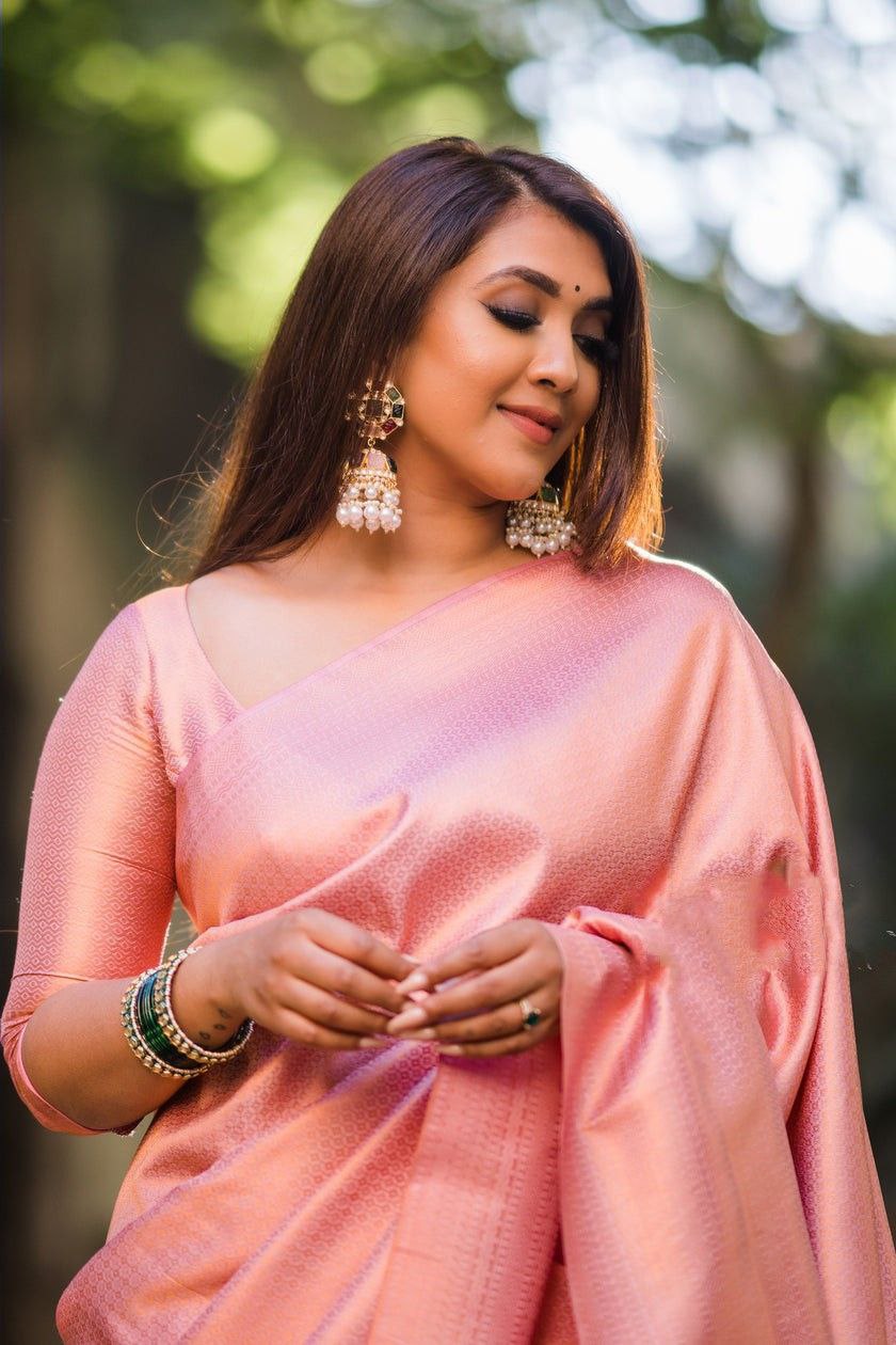 Spellbound Peach Soft Silk Saree With Precious Blouse Piece