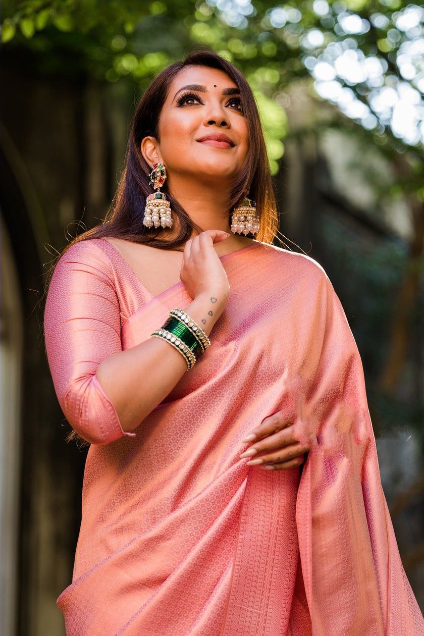 Spellbound Peach Soft Silk Saree With Precious Blouse Piece