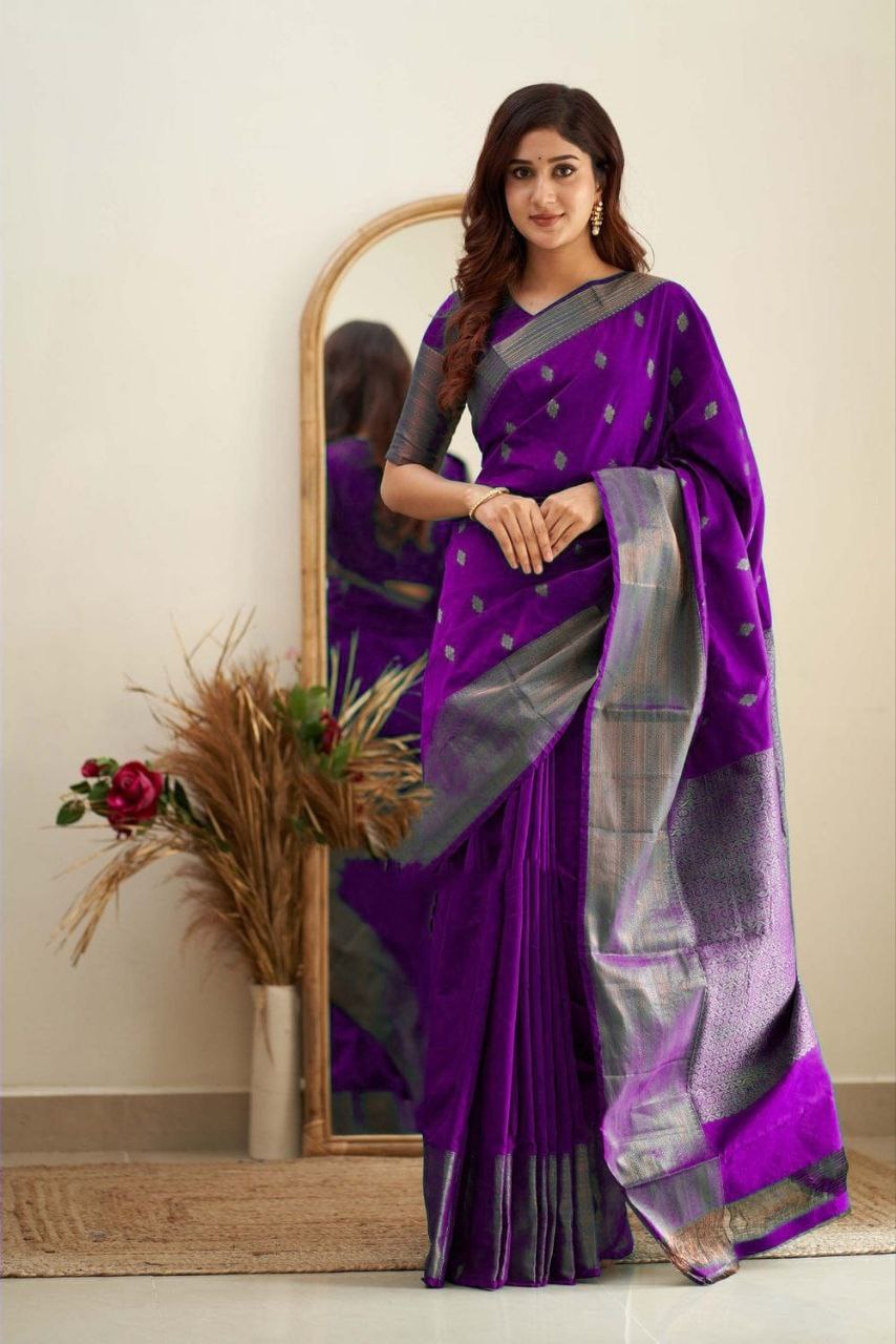 Winsomely Purple Soft Silk Saree With Enticing Blouse Piece
