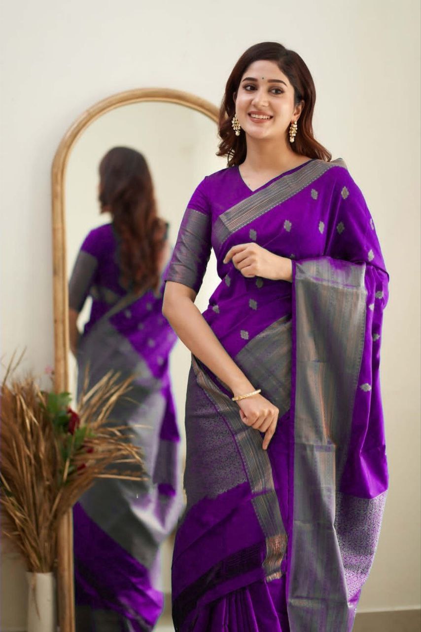 Winsomely Purple Soft Silk Saree With Enticing Blouse Piece