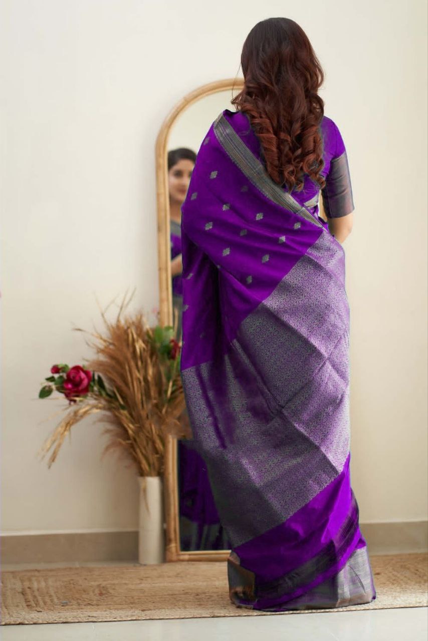 Winsomely Purple Soft Silk Saree With Enticing Blouse Piece