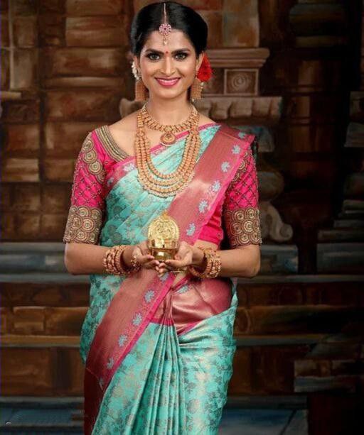 Serenity Pista Soft Silk Saree With Gracefulness Blouse Piece