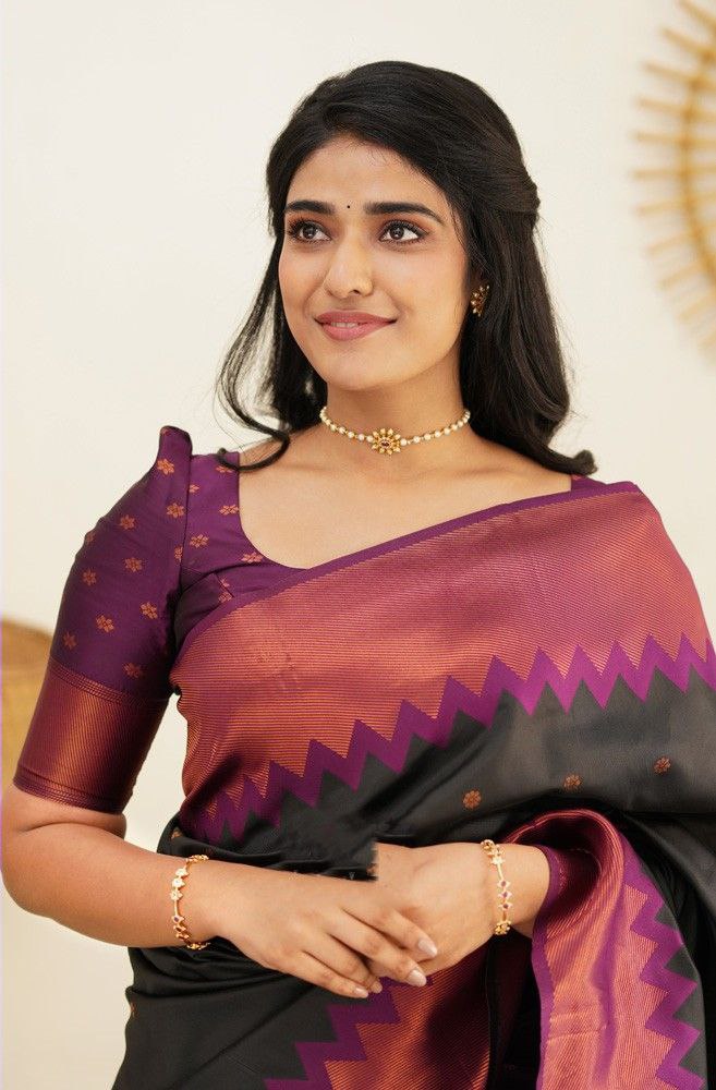 Magnetic Black Soft Silk Saree With Supreme Blouse Piece