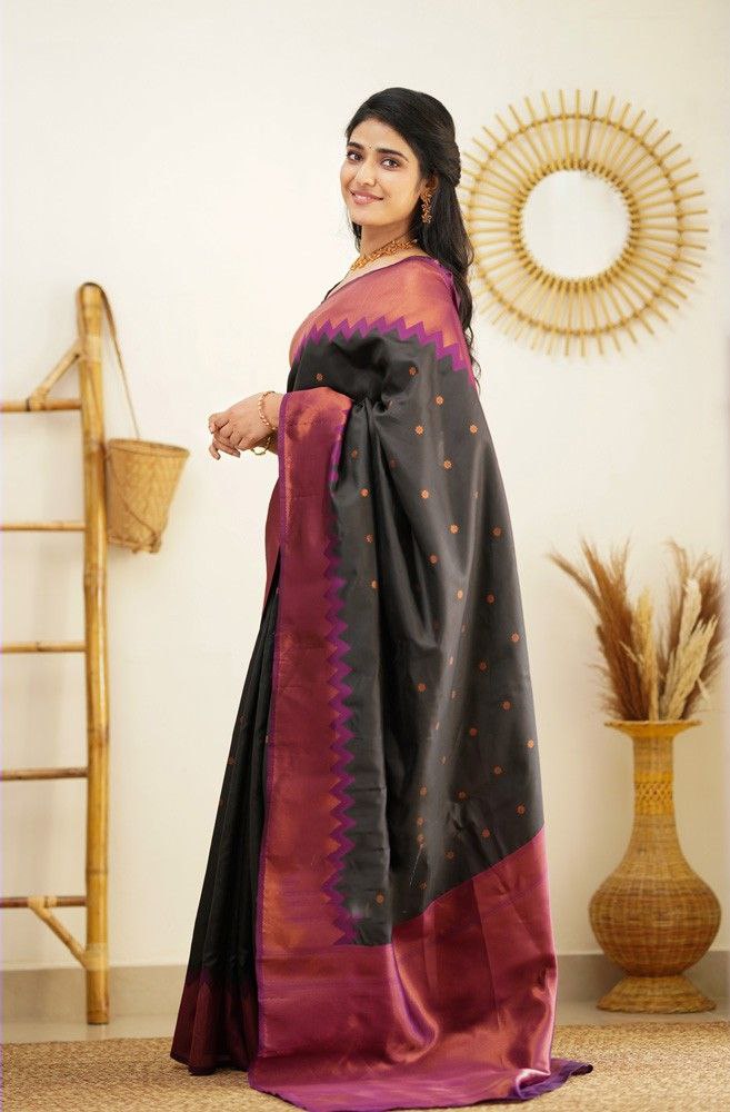 Magnetic Black Soft Silk Saree With Supreme Blouse Piece