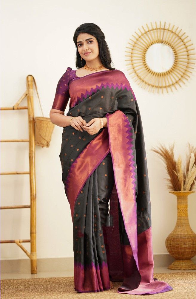 Magnetic Black Soft Silk Saree With Supreme Blouse Piece