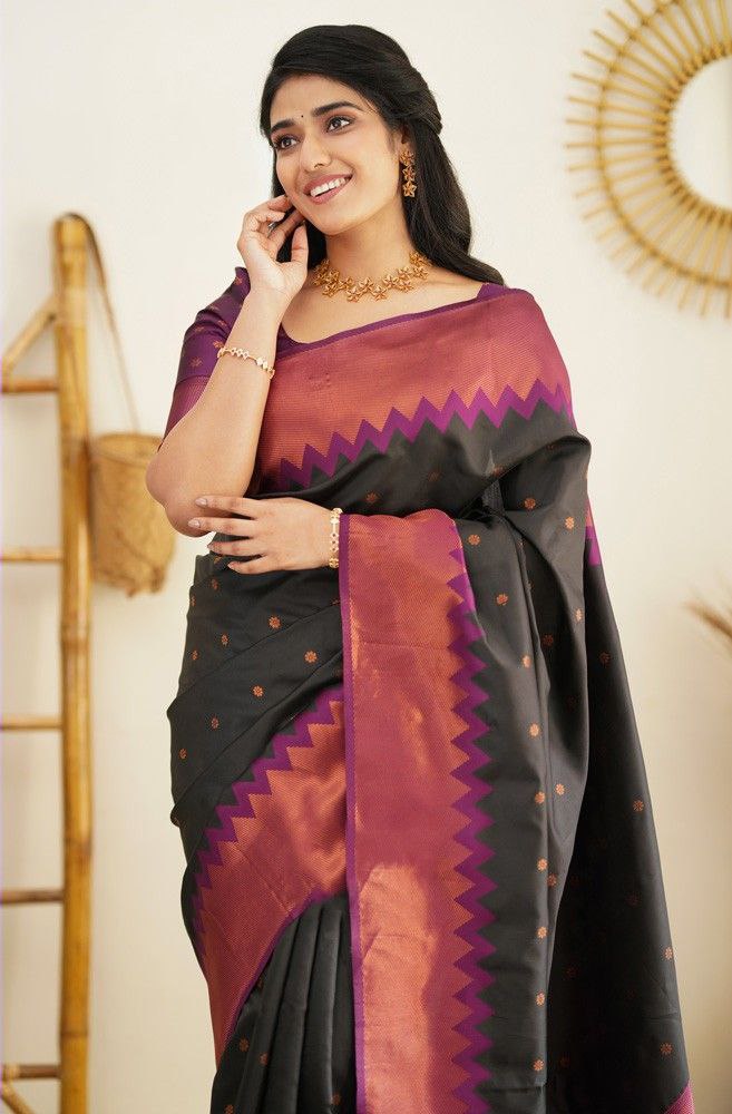 Magnetic Black Soft Silk Saree With Supreme Blouse Piece