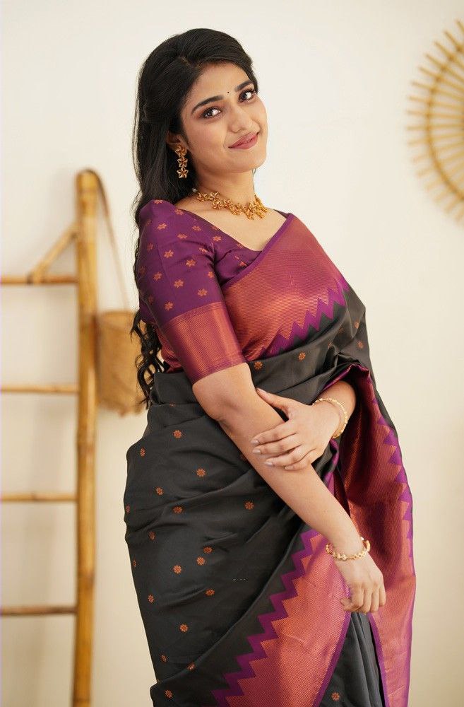 Magnetic Black Soft Silk Saree With Supreme Blouse Piece