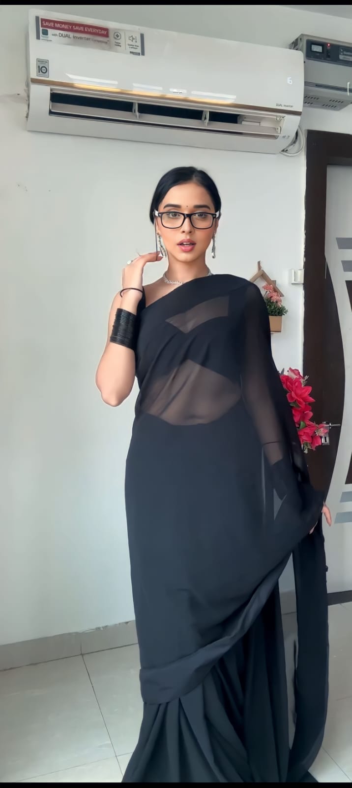 Wonderfully 1-Minute Ready To Wear Black Georgette Saree