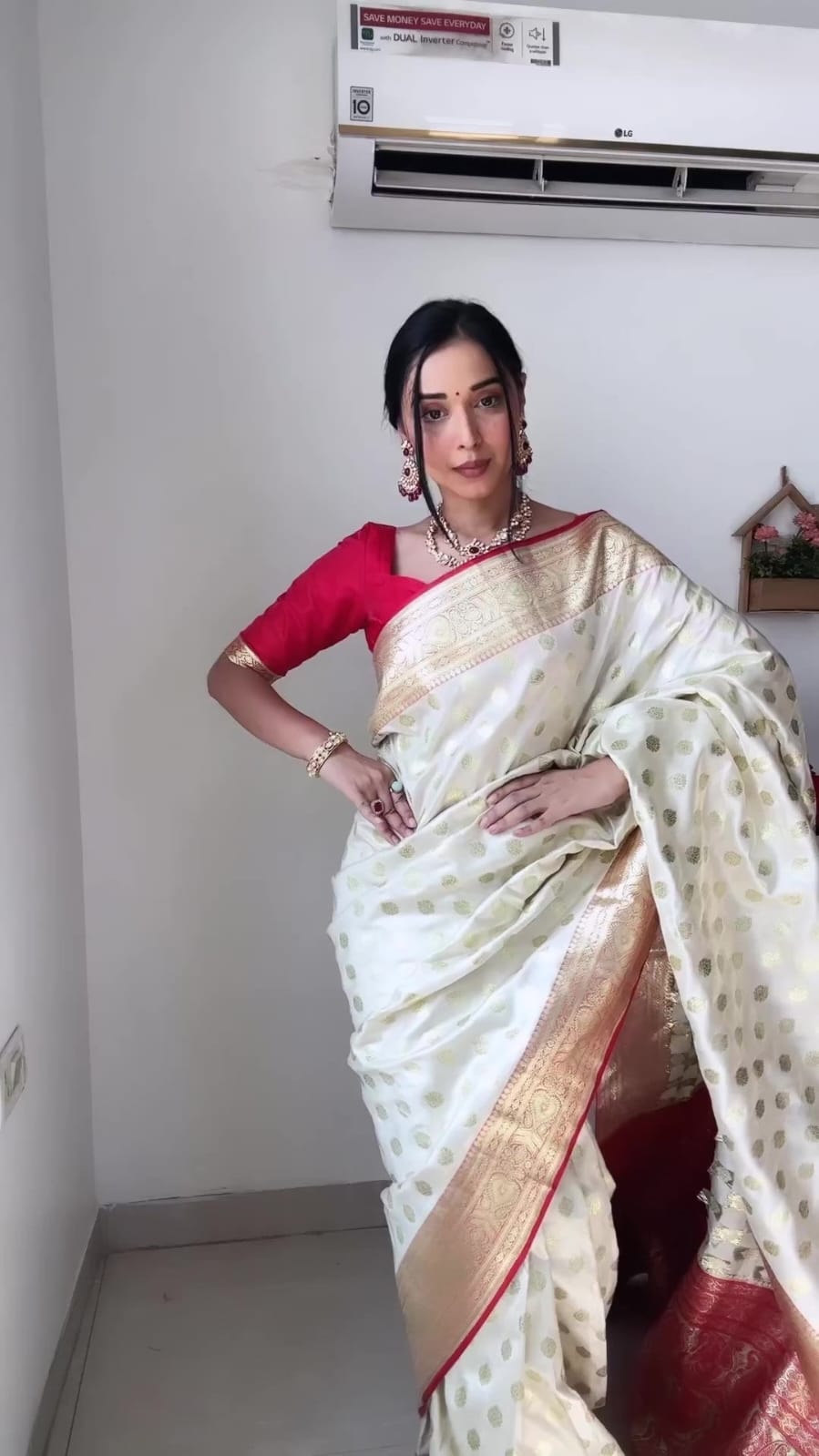 Beautiful 1-Minute Ready To Wear White Soft Silk Saree