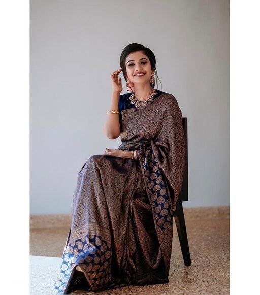 Virtuously Blue Soft Silk Saree With Splendorously Blouse Piece