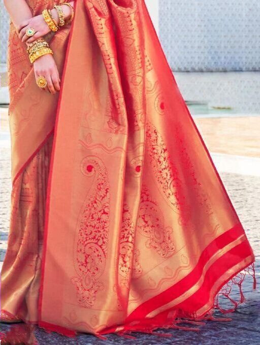 Sterlingly Red Soft Silk Saree With Delightful Blouse Piece
