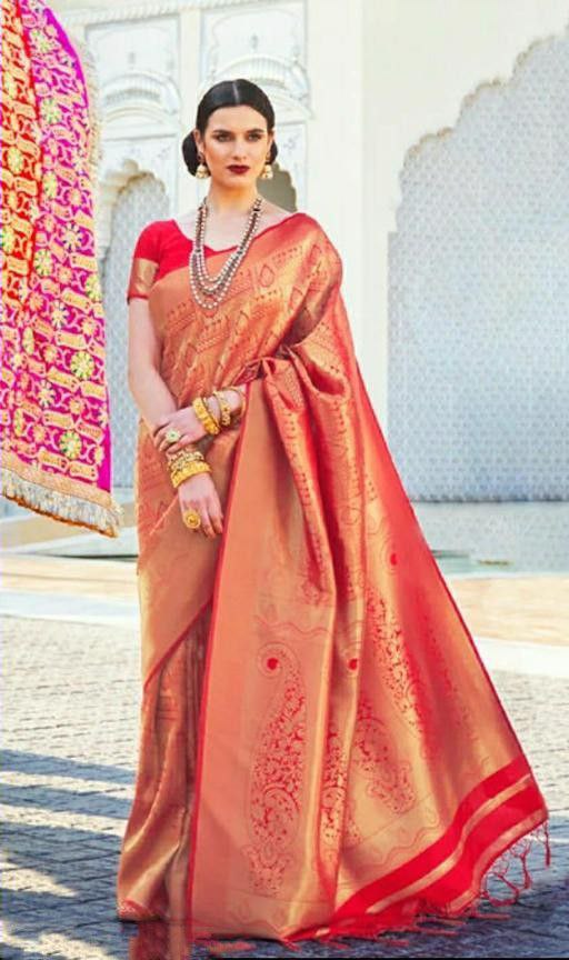 Sterlingly Red Soft Silk Saree With Delightful Blouse Piece