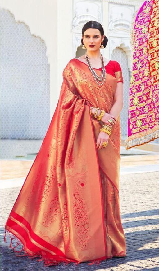 Sterlingly Red Soft Silk Saree With Delightful Blouse Piece
